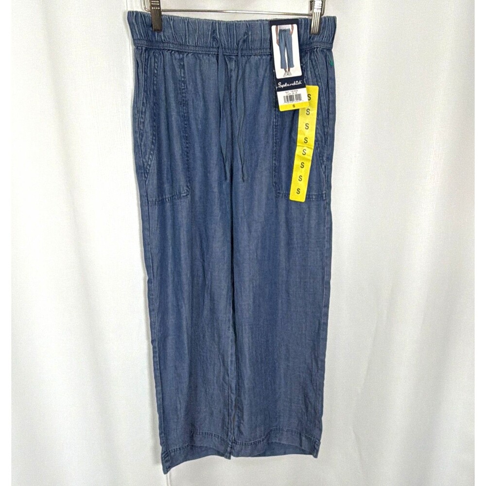 Splendid Women’s Cropped Pants Size S Blue Lyocell Solid Elastic Waist